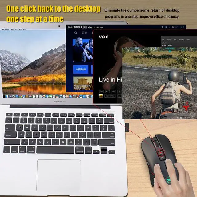 Alt view image 5 of 7 - 2.4G USB-C Wireless Mouse Rechargeable Gaming Mouse 3600DPI 7 Button Type-c Mute Mice for Macbook Laptop PC Game Mouse