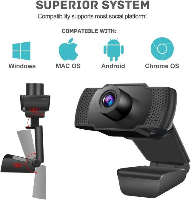 Alt view image 4 of 7 - 1080P Webcam, Webcam with Microphone, Full 1080P HD Video Webcam, Streaming Computer Web Camera with Support 3D denoising and Automatic Gain, USB Computer Webcam for Video Calling, Online Classes