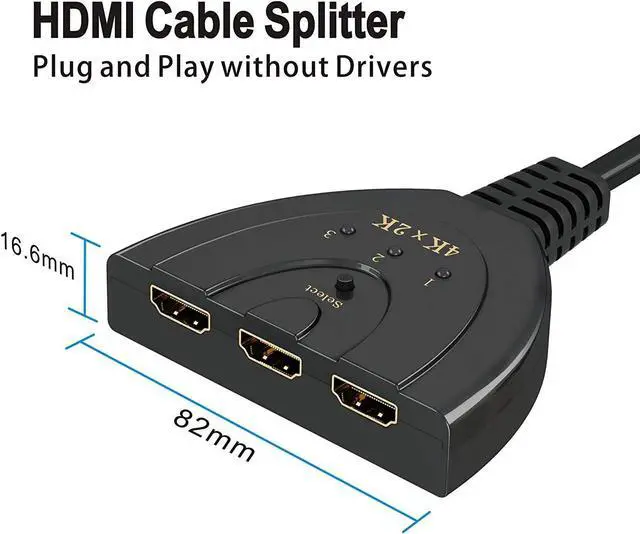 Alt view image 4 of 6 - HDMI Switch, 3 Port 4K HDMI Switch 3x1 Switch Splitter with Pigtail Cable Supports Full HD 4K 1080P 3D Player