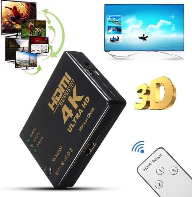Alt view image 2 of 7 - HDMI Switch 4k, Intelligent 3-Port HDMI Switcher,Splitter, Supports 4K, Full HD1080p, 3D with IR Remote
