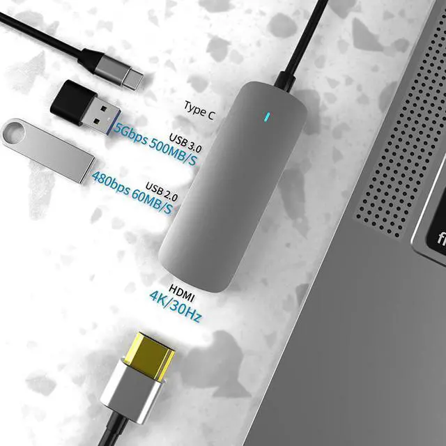 Alt view image 2 of 7 - Type C 4-in-1 USB C Hub Type-C to HDMI USB 3.0 2.0 Multi USB C Docking Station Laptop Switch HDMI for MacBook Pro Air for Notebook Laptop Phone