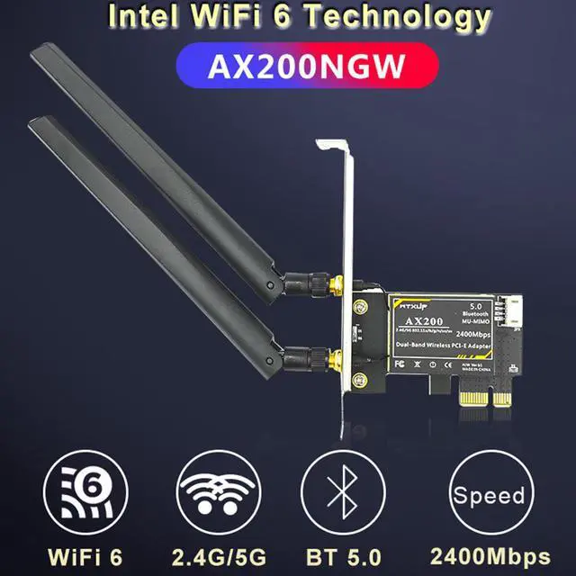 Alt view image 5 of 7 - PCIe WiFi 6 Network Card Wireless Adapter Bluetooth 5.0 AX 3000 Mbps AX200 Dual Band 5.GHz/2.4GHz PCI-E Wireless WiFi Network Adapter Card for Desktop Windows 10 64-bit
