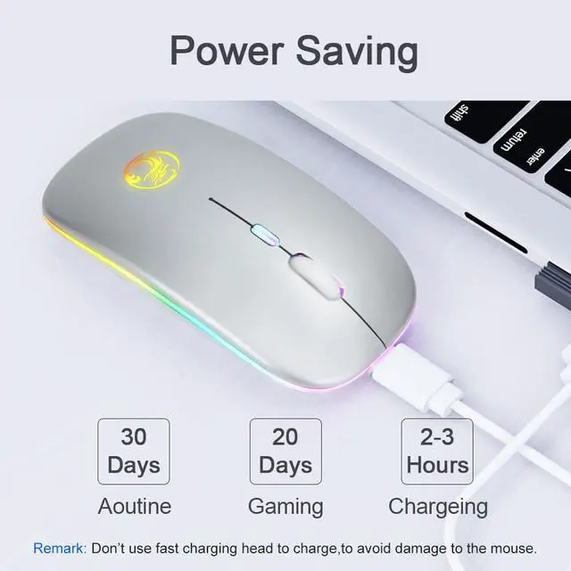 Alt view image 4 of 7 - Wireless Bluetooth Mouse Bluetooth RGB Rechargeable Mouse Wireless Computer Silent Mause LED Backlit Ergonomic Gaming Mouse for Laptop PC (Bluetooth Version, Silver)