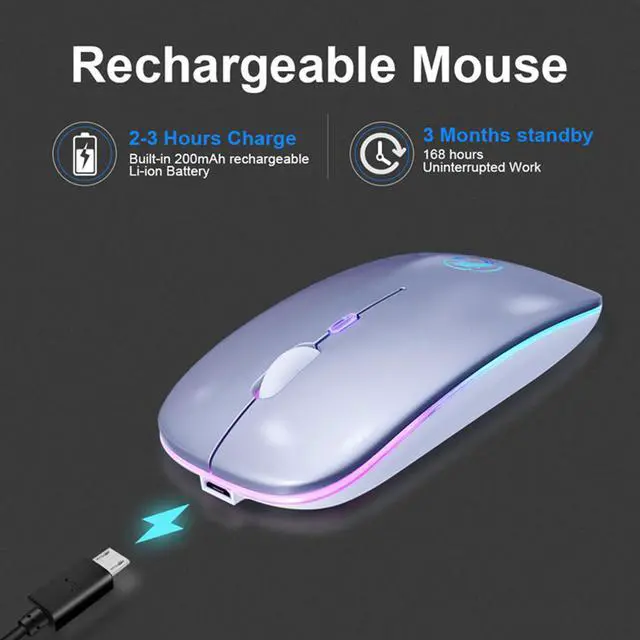 Alt view image 3 of 7 - Wireless Bluetooth Mouse Bluetooth RGB Rechargeable Mouse Wireless Computer Silent Mause LED Backlit Ergonomic Gaming Mouse for Laptop PC (Bluetooth Version, Silver)