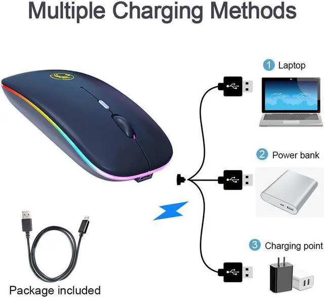 Alt view image 5 of 7 - Wireless Bluetooth Mouse Bluetooth RGB Rechargeable Mouse Wireless Computer Silent Mause LED Backlit Ergonomic Gaming Mouse for Laptop PC (Bluetooth Version, Black)