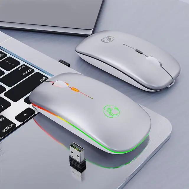 Alt view image 7 of 7 - Wireless Bluetooth Mouse Bluetooth RGB Rechargeable Mouse Wireless Computer Silent Mause LED Backlit Ergonomic Gaming Mouse for Laptop PC (Bluetooth Version, Silver)