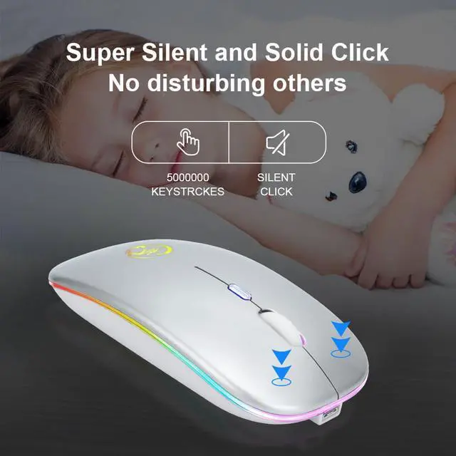 Alt view image 5 of 7 - Wireless Bluetooth Mouse Bluetooth RGB Rechargeable Mouse Wireless Computer Silent Mause LED Backlit Ergonomic Gaming Mouse for Laptop PC (Bluetooth Version, Silver)