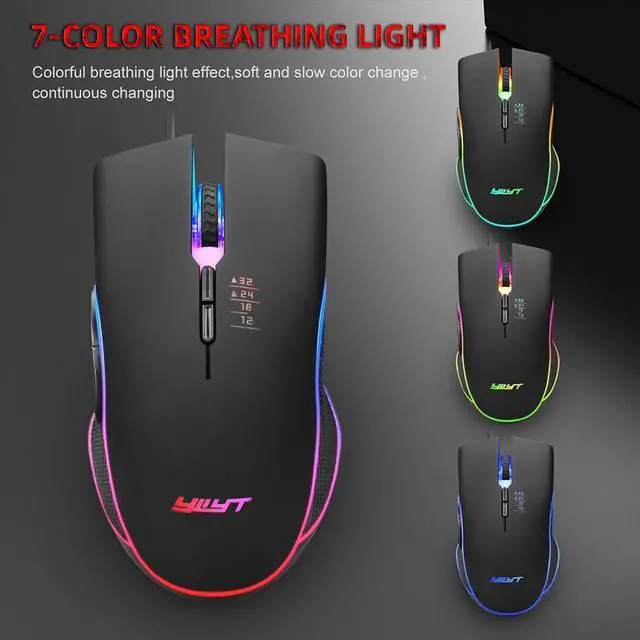 Alt view image 3 of 7 - USB Wired Mouse Gaming Mice 3200DPI 7 Buttons Optical Gaming Mouse Ergonomic Mouse with 4-color Breathing Light Mouse (Color: Black)