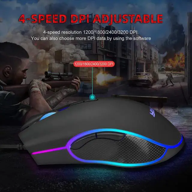 Alt view image 5 of 7 - USB Wired Mouse Gaming Mice 3200DPI 7 Buttons Optical Gaming Mouse Ergonomic Mouse with 4-color Breathing Light Mouse (Color: Black)