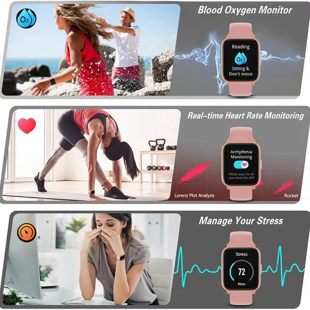 Alt view image 2 of 7 - 18 Sports Mode Smart Watch with Music Control, DIY Screen Fitness Tracker with Blood Oxygen H-R Monitor, Sleep Tracker with Pedometer Step Calories Counter for Men Women