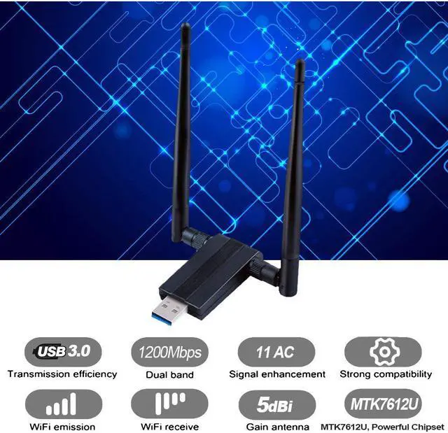 Alt view image 4 of 7 - USB WIFI Adapter 1200M USB 3.0 Wireless Wifi Dongle 5G/866Mbps 2.4G/300Mbps 5dBi Dual Band Antenna 802.11 AC Wireless Network Adapter for Desktop/PC/Laptop Windows XP/Vista/7/8/10, Linx2.6X Mac OS X