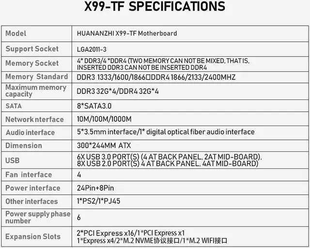Alt view image 3 of 7 - X99 TF X99 Motherboard Intel XEON E5 LGA2011-3 All Series both DDR3 DDR4 RECC NON-ECC memory NVME USB3.0 ATX Server