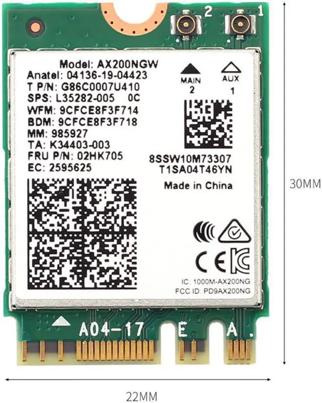 Alt view image 7 of 7 - Dual band 802.11ax WIfi 6 For Intel AX200 NGFF M.2 KEY E Wireless Card AX200NGW MU-MIMO 2.4G/5Ghz 2400Mbps BT 5.1 With Antennas
