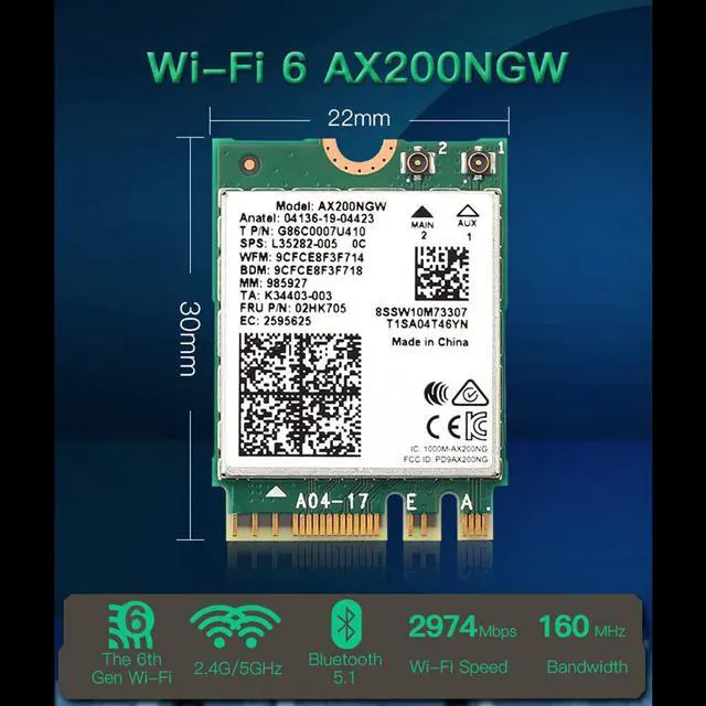 Alt view image 3 of 7 - Dual band 802.11ax WIfi 6 For Intel AX200 NGFF M.2 KEY E Wireless Card AX200NGW MU-MIMO 2.4G/5Ghz 2400Mbps BT 5.1 With Antennas