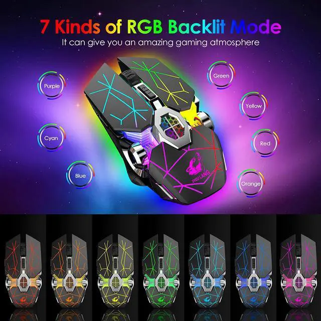 Alt view image 2 of 7 - Wireless Gaming Mouse Rechargeable, RGB Multi-Colour Backlit Game Mice with 7 Buttons Computer Accessories,2.4G Silent Optical,3 Adjustable DPI Game Mouse Power Saving Mode for Laptop/PC/Notebook