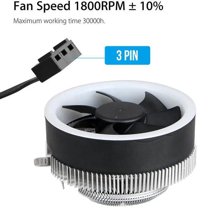 Alt view image 3 of 7 - Heatsink CPU Cooler Cooling Radiator Fan for Intel LGA 1150 1155 1156 775 1366 AMD AM2 AM2+ AM3 AM3+ AM4 3 Pin RGB CPU Cooler