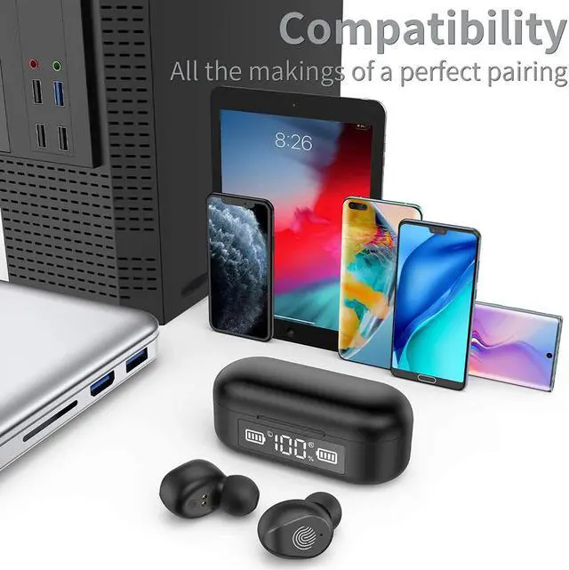 Alt view image 5 of 7 - Ture Wireless Earbuds,Headphone Bluetooth 5.0 with HD HiFi Stereo CVC8.0 Bluetooth Earphone with Mic Charging Case LED Display Sweatproof for iPhone Android Sports Business(Black)