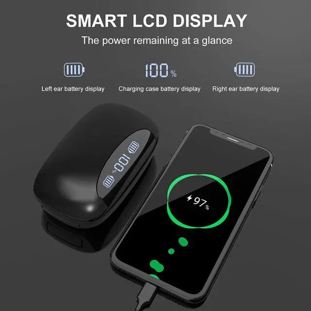 Alt view image 5 of 7 - Wireless Bluetooth Earbuds, V5.0 HD HiFi Stereo Bluetooth Earpiece 200H Playtime Waterproof Noise Cancelling In-Ear Headphones with Charging Case, USB-C Quick Charge for iPhone Android Sports Business