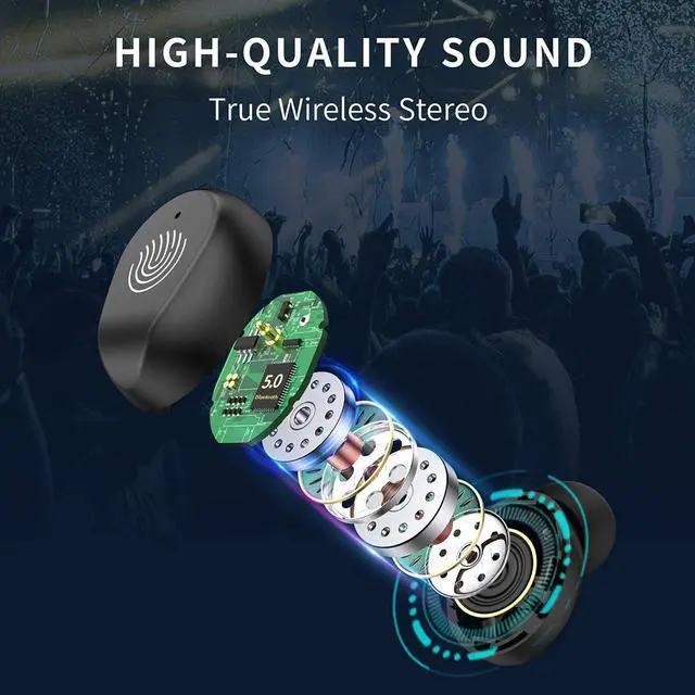Alt view image 4 of 7 - Ture Wireless Earbuds,Headphone Bluetooth 5.0 with HD HiFi Stereo CVC8.0 Bluetooth Earphone with Mic Charging Case LED Display Sweatproof for iPhone Android Sports Business(Black)