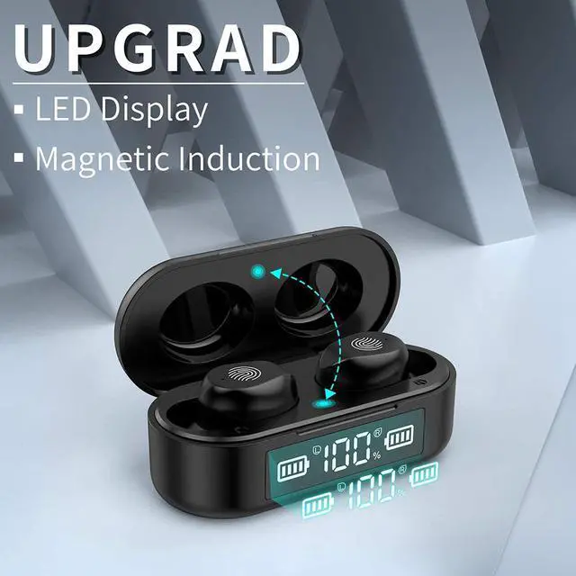Alt view image 2 of 7 - Ture Wireless Earbuds,Headphone Bluetooth 5.0 with HD HiFi Stereo CVC8.0 Bluetooth Earphone with Mic Charging Case LED Display Sweatproof for iPhone Android Sports Business(Black)