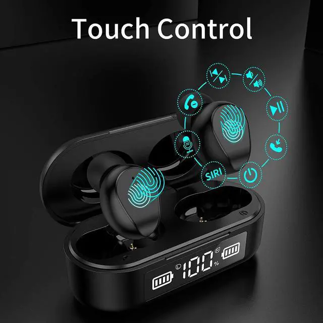 Alt view image 3 of 7 - Ture Wireless Earbuds,Headphone Bluetooth 5.0 with HD HiFi Stereo CVC8.0 Bluetooth Earphone with Mic Charging Case LED Display Sweatproof for iPhone Android Sports Business(Black)