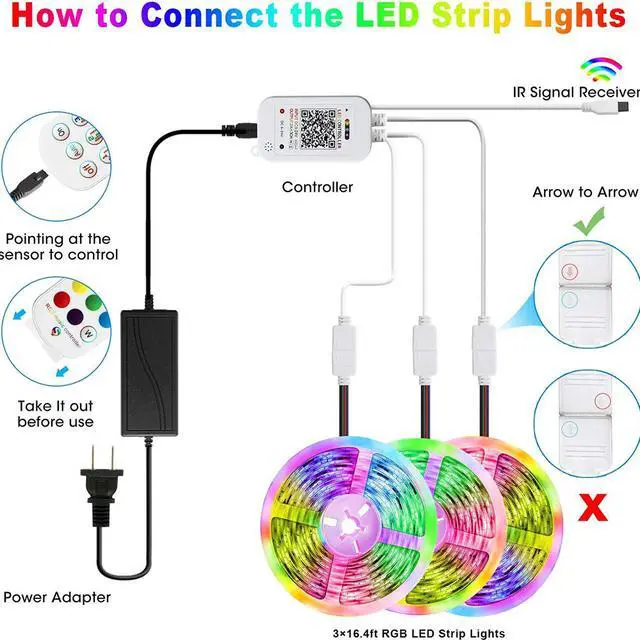 Alt view image 7 of 7 - 50ft/15M LED Flexible Strip Lights, LED Lights Strip RGB LED Strip Music Sync Color Changing LED Strip Lights APP Bluetooth Controll + Remote, LED Lights for Bedroom,Party and Home Decoration