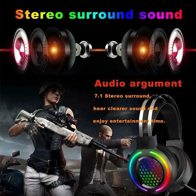 Alt view image 3 of 7 - Gaming Headset with 7.1 Surround Sound,PC Lightweight Headset with Noise Canceling Mic,Bass Surround,Soft Memory Earmuffs,Rainbow Backlit for PC,PS4,Xbox One Controller (Adapter Not Included)