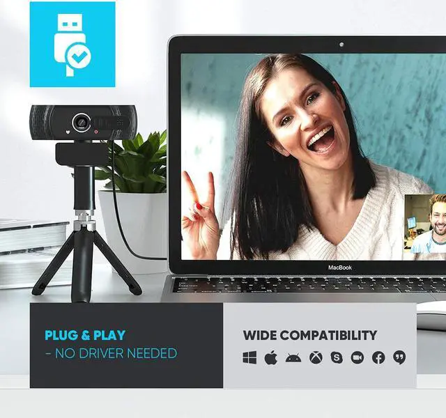 Alt view image 7 of 7 - Full HD 1080p Webcam, Live Streaming Camera with Privacy Shutter for Video Calling, Online Classes, HD Light Correction, Works with Skype, Zoom, FaceTime, Hangouts, PC/Mac/Laptop/Smart TV