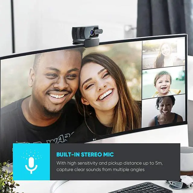 Alt view image 3 of 7 - Full HD 1080p Webcam, Live Streaming Camera with Privacy Shutter for Video Calling, Online Classes, HD Light Correction, Works with Skype, Zoom, FaceTime, Hangouts, PC/Mac/Laptop/Smart TV