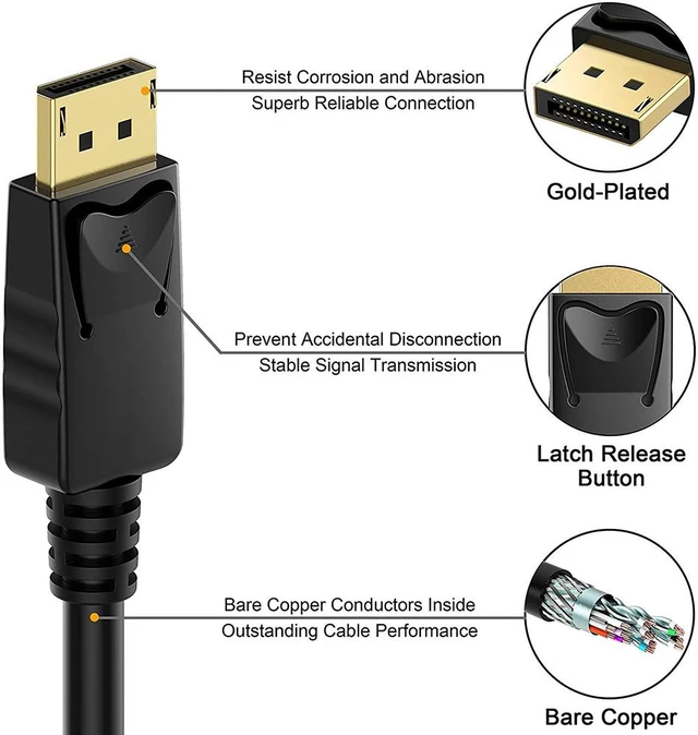 Alt view image 2 of 7 - DisplayPort to DisplayPort Cable, 6 Feet, Gold-Plated Display Port Cable (4K 60Hz, 1440p 144Hz) DP Cable Compatible with Computer, Desktop, Laptop, PC, Monitor, Projector - Black