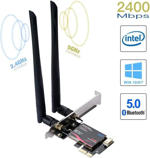Main image of WiFi 6 AX200 PCIE WiFi Card, Dual Band 5GHz/2.4GHz Wireless WiFi Network Adapter for PC, Bluetooth 5.0 | MU-MIMO | Ultra-Low Latency PCI-E Card, Support Win 10 64-bit Only (Black)