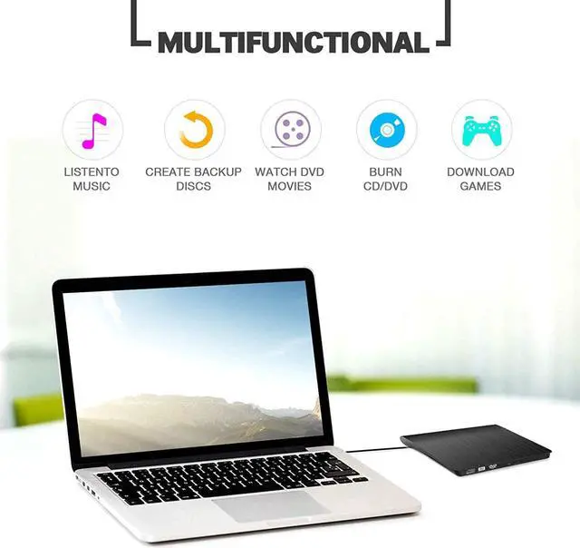 Alt view image 4 of 8 - Portable External CD DVD Drive, External CD DVD Drive USB 3.0, Rewriter Reader Writer Burner, Portable CD+/-RW CD-ROM DVD-ROM Optical Drive Player for Laptop,PC,Mac 10,OS,Windows 10/8/7/XP,Linux