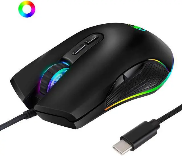Main image of USB C Mouse, Ergonomic Type-C Mouse with Backlight, up to 3200 DPI, RGB Wired Gaming Mouse for MacBook Pro, Matebook X, MacBook 12", Chromebook, HP OMEN and More USB Type C Devices (USB C Port)