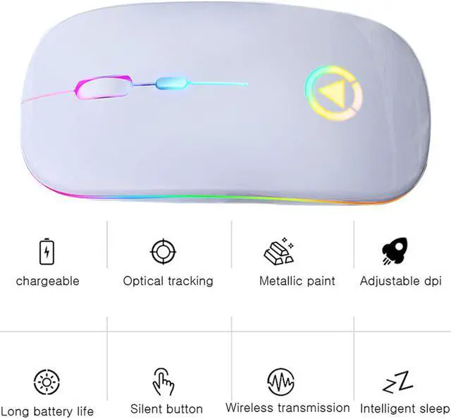 Alt view image 2 of 7 - Slim Mini Wireless Bluetooth Mouse Rechargeable Silent LED Backlit Mice 2.4GHz USB Adjustable DIP Optical Mouse for Laptop Computer PC