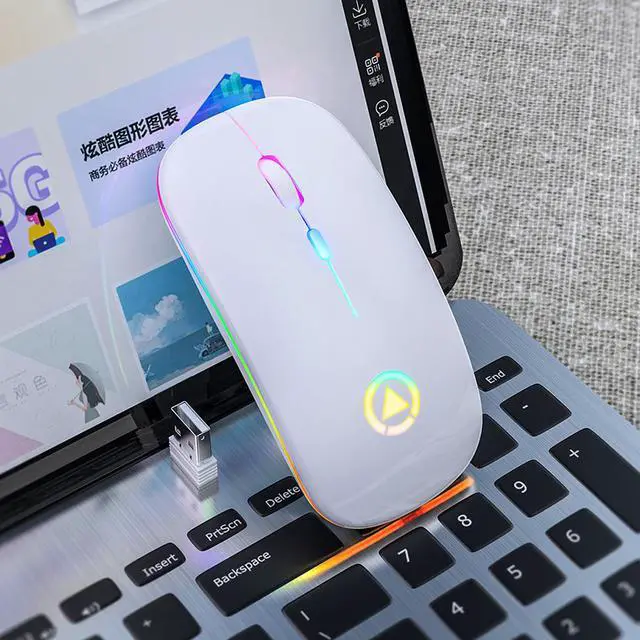 Alt view image 6 of 7 - Slim Mini Wireless Bluetooth Mouse Rechargeable Silent LED Backlit Mice 2.4GHz USB Adjustable DIP Optical Mouse for Laptop Computer PC
