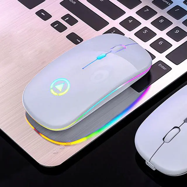 Alt view image 4 of 7 - Slim Mini Wireless Bluetooth Mouse Rechargeable Silent LED Backlit Mice 2.4GHz USB Adjustable DIP Optical Mouse for Laptop Computer PC