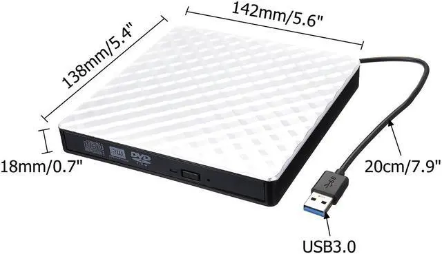 Alt view image 6 of 7 - External DVD CD Driver, USB 3.0 Portable Slim Burner DVD+/-RW Writer Plug and Play DVD/CD-ROM Rewriter CD Player for PC Laptop, Notebook, Desktop Supports Mac OS, Windows 10/8/7/XP/Vista (White)