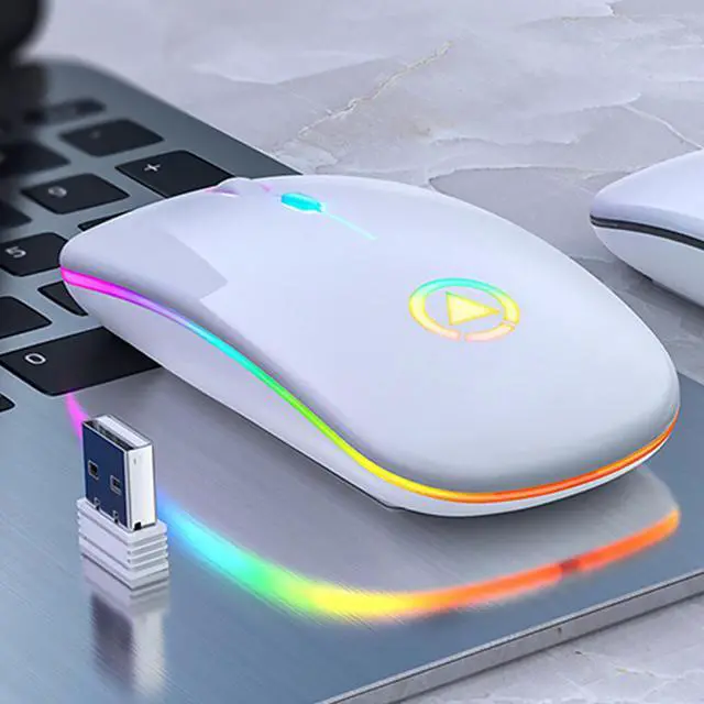 Main image of Slim Mini Wireless Bluetooth Mouse Rechargeable Silent LED Backlit Mice 2.4GHz USB Adjustable DIP Optical Mouse for Laptop Computer PC