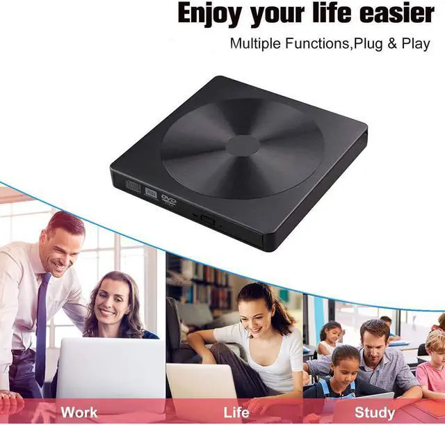 Alt view image 3 of 8 - External CD DVD Drive, USB C Writer Type C & USB 3.0 CD DVD RAM Burner, Portable Slim Burner DVD+/-RW Writer Plug and Play, High Speed Re-Writer for Laptop Notebook PC Desktop Computer (Black)