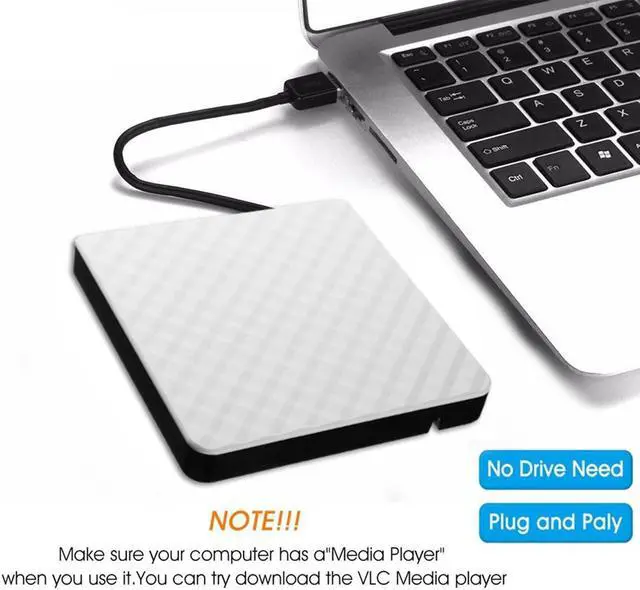 Alt view image 3 of 7 - External DVD CD Driver, USB 3.0 Portable Slim Burner DVD+/-RW Writer Plug and Play DVD/CD-ROM Rewriter CD Player for PC Laptop, Notebook, Desktop Supports Mac OS, Windows 10/8/7/XP/Vista (White)