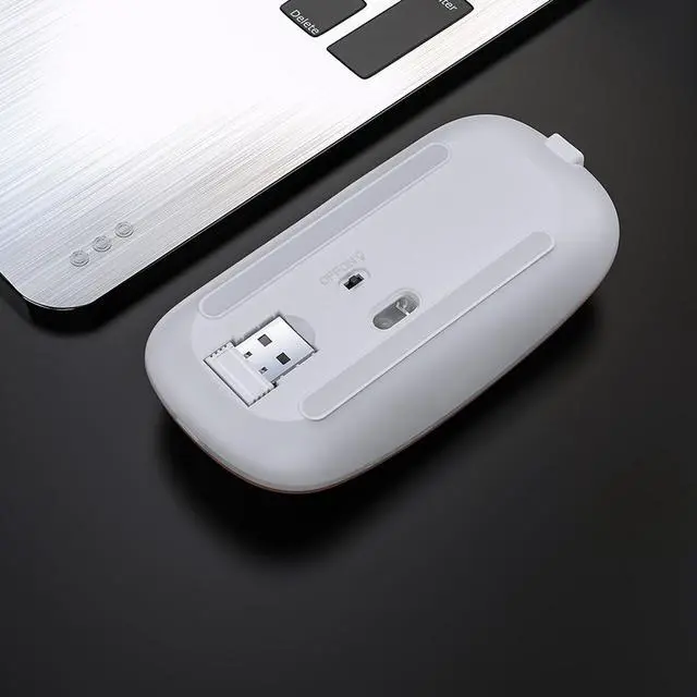 Alt view image 7 of 7 - Slim Mini Wireless Bluetooth Mouse Rechargeable Silent LED Backlit Mice 2.4GHz USB Adjustable DIP Optical Mouse for Laptop Computer PC