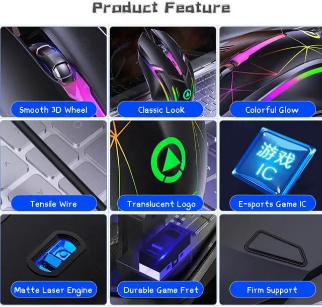 Alt view image 6 of 7 - 1200DPI USB Wired Gaming Mice Colourful Backlight Ergonomic Gaming Mouse for Computer Laptop Gamer Mouse USB Wired Mouse