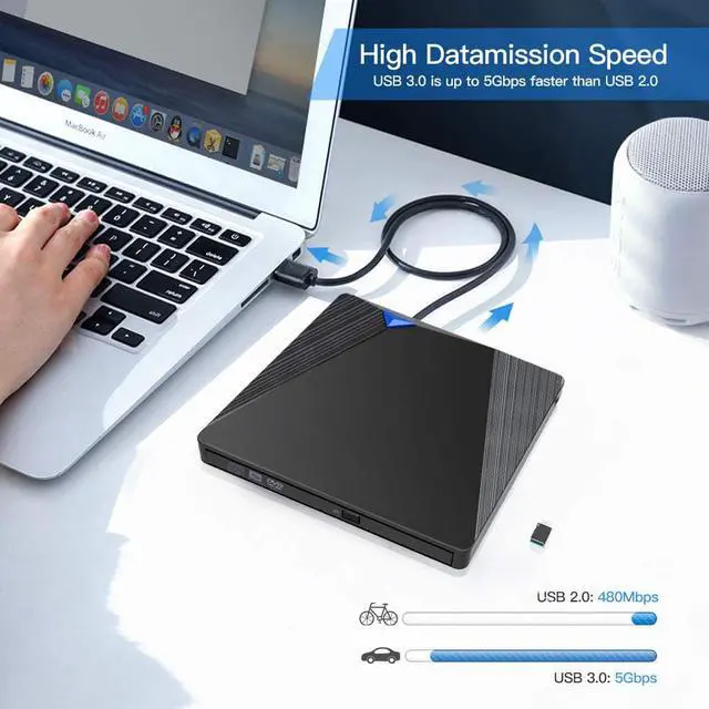 Alt view image 5 of 7 - External CD DVD Drive, USB 3.0 Portable Slim CD DVD +/-RW Drive DVD/CD Rom Rewriter Burner, Optical DVD Drive for Macbook, Laptop, Desktop, Windows 7/8/8.1/10/XP/Vista/Mac OS/Linux (Black)