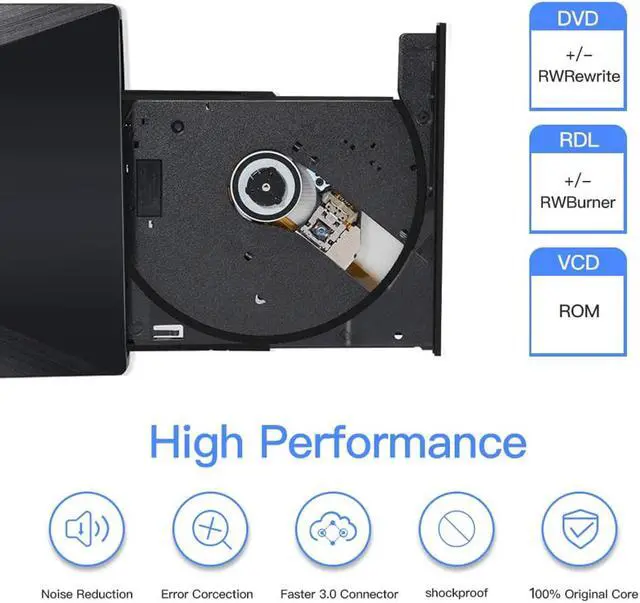 Alt view image 2 of 7 - External CD DVD Drive, USB 3.0 Portable Slim CD DVD +/-RW Drive DVD/CD Rom Rewriter Burner, Optical DVD Drive for Macbook, Laptop, Desktop, Windows 7/8/8.1/10/XP/Vista/Mac OS/Linux (Black)