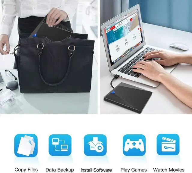 Alt view image 4 of 7 - External CD DVD Drive, USB 3.0 Portable Slim CD DVD +/-RW Drive DVD/CD Rom Rewriter Burner, Optical DVD Drive for Macbook, Laptop, Desktop, Windows 7/8/8.1/10/XP/Vista/Mac OS/Linux (Black)