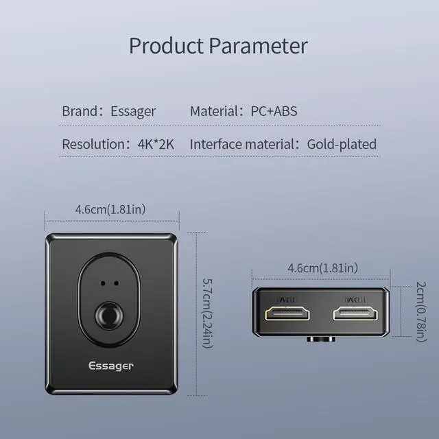 Alt view image 7 of 7 - HDMI Switch 4K HDMI Splitter- Aluminum Bi-Directional HDMI Switcher 2 Input 1 Output, HDMI Switch Splitter 2 x 1/1 x 2. No External Power Required, Support 4K 3D HD 1080P for Xbox PS4 Roku HDTV