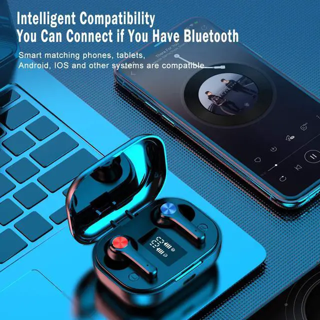 Alt view image 7 of 7 - Ture Wireless Earbuds, Bluetooth 5.0 Headphones in-Ear with Charging Case, Waterproof Deep Bass TWS Stereo Earphones Built-in Mic with LED Display Touch Control Compatible with iPhone and Android