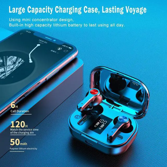 Alt view image 4 of 7 - Ture Wireless Earbuds, Bluetooth 5.0 Headphones in-Ear with Charging Case, Waterproof Deep Bass TWS Stereo Earphones Built-in Mic with LED Display Touch Control Compatible with iPhone and Android