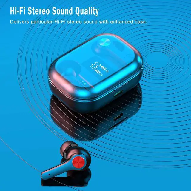 Alt view image 3 of 7 - Ture Wireless Earbuds, Bluetooth 5.0 Headphones in-Ear with Charging Case, Waterproof Deep Bass TWS Stereo Earphones Built-in Mic with LED Display Touch Control Compatible with iPhone and Android