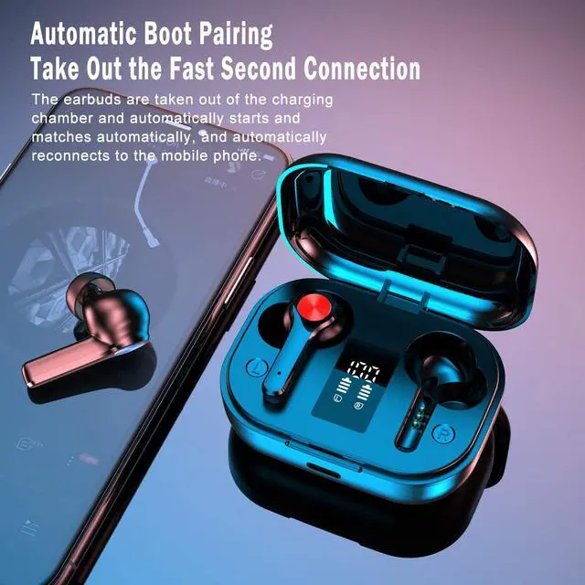 Alt view image 2 of 7 - Ture Wireless Earbuds, Bluetooth 5.0 Headphones in-Ear with Charging Case, Waterproof Deep Bass TWS Stereo Earphones Built-in Mic with LED Display Touch Control Compatible with iPhone and Android